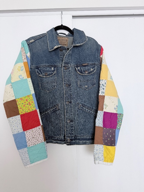 Jackets & Blazers - Upcycled Denim Jacket w/ vintage quilt sleeves